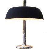 Hillebrand 7377 desk lamp chrome base & thick rod black aluminium mushroom lampshade 1970s Germany