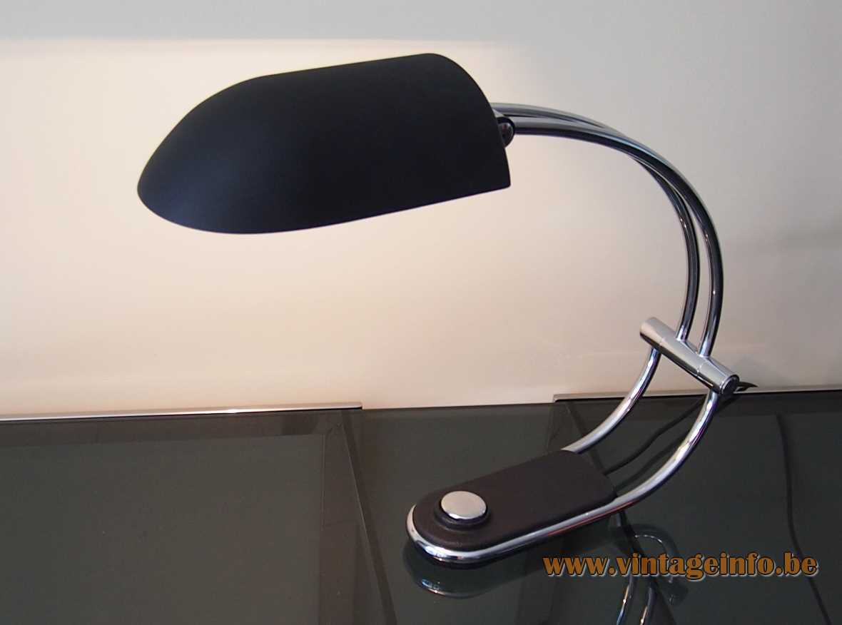 Hillebrand desk lamp 7619 black base & adjustable lampshade curved chrome rod 1970s Germany large switch