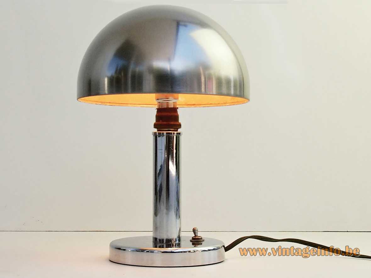 Luminator Paris mushroom table lamp chrome base rod & lampshade 1920s 1930s art deco Bauhaus France