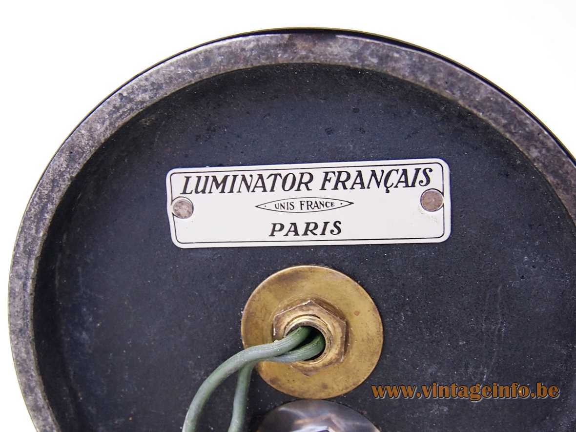 Luminator Paris mushroom table lamp chrome base rod & lampshade 1920s 1930s art deco Bauhaus France label