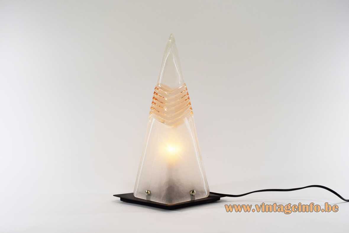 Pyramid Murano table lamp design: Carlo Nason black diamond base triangular glass lampshades 1980s 1990s AV Mazzega, Italy