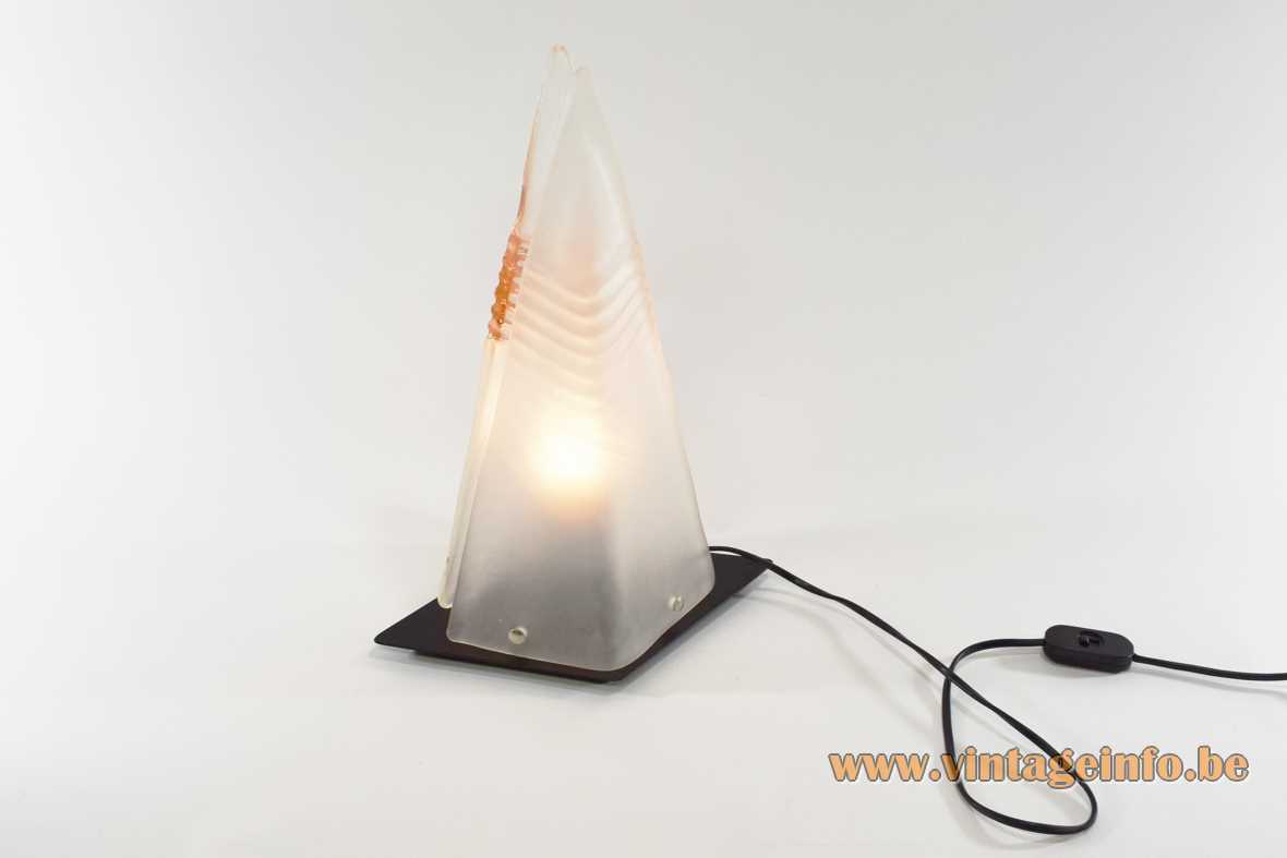 Pyramid Murano table lamp design: Carlo Nason black diamond base triangular glass lampshades 1980s 1990s AV Mazzega, Italy