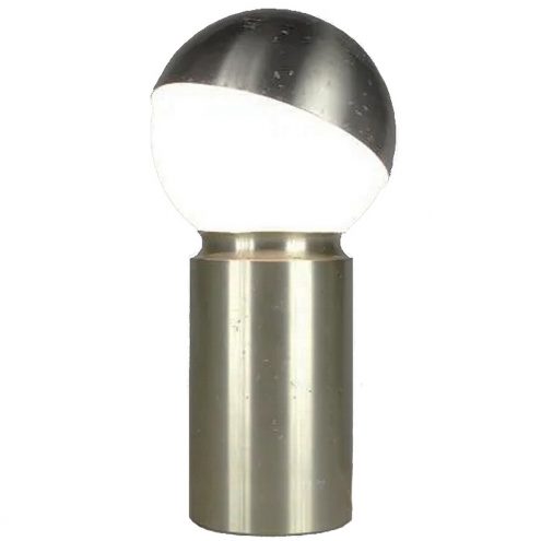 Antonio Carpintero globe table lamp brushed aluminium tube white opal glass metal lampshade 1970s Carpyen Spain