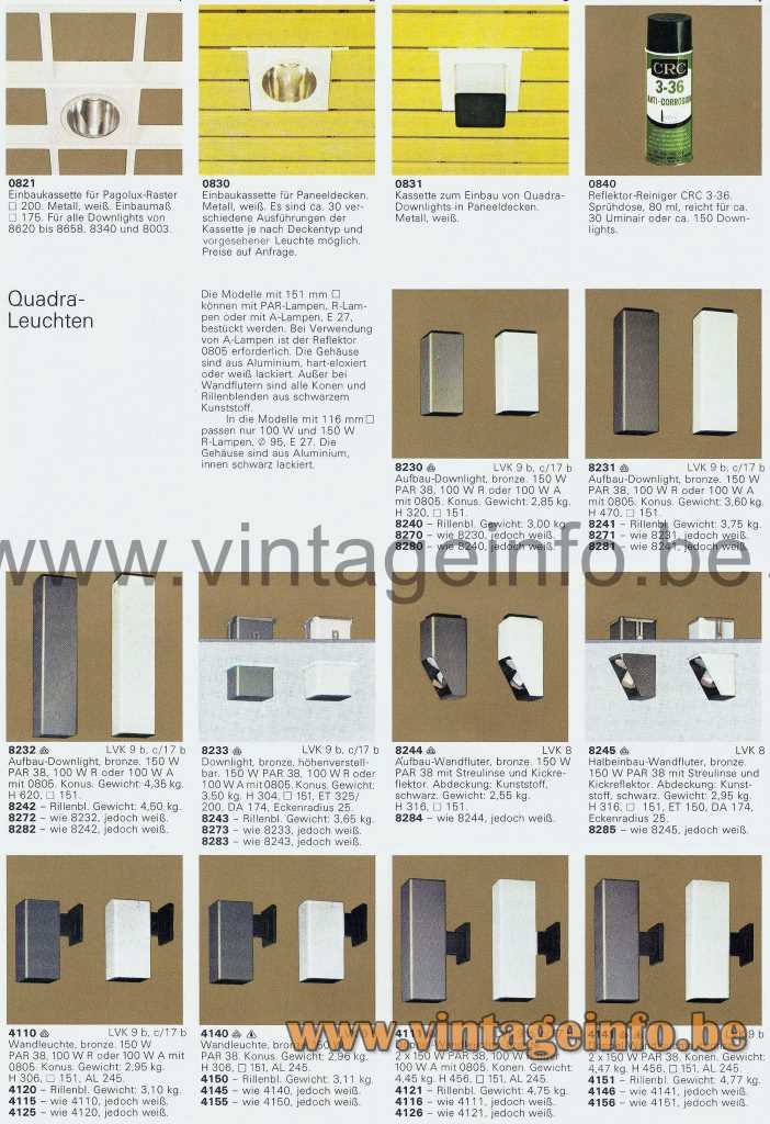 ERCO Quadra Wall Lamps - 1976 Catalogue