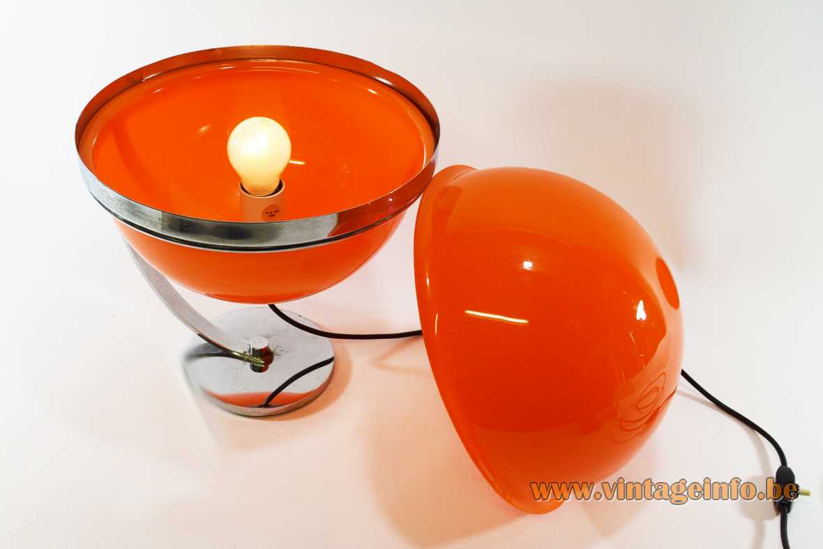 Guzzini style globe table lamp orange acrylic Perspex chrome Massive Belgium 1970s Mid-Century Modern MCM Harvey