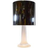 Harvey Guzzini Masselo table lamp clear acrylic lucite base round stainless steel lampshade 1960s 1970s iGuzzini