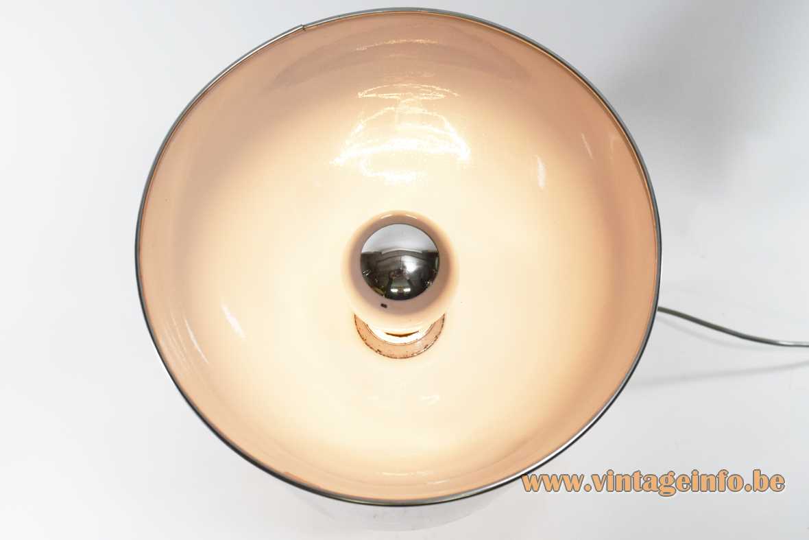 Harvey Guzzini Masselo table lamp clear acrylic lucite base round stainless steel lampshade 1960s 1970s iGuzzini