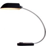 Hillebrand desk lamp 7620 black metal base big switch curved chrome rod aluminium lampshade 1970s Germany