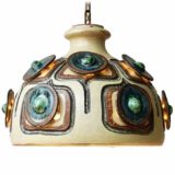 Jette Hellerøe pendant lamp ceramic lampshade in brown blue & green AXELLA Design Denmark 1970s E27 socket