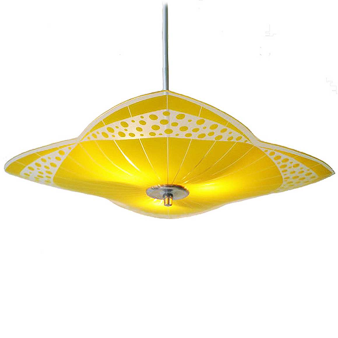 NAPAKO glass pendant lamp yellow & clear big flat disc aluminium rod canopy 1950s 1960s Czech Republic