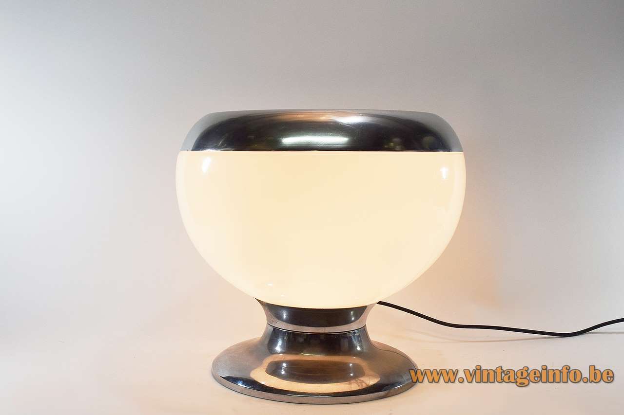 Acrylic globe floor lamp chrome base aluminium ring white Perspex lampshade Harvey Guzzini Laurel 1960s 1970s