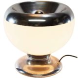 Acrylic globe floor lamp chrome base aluminium ring white Perspex lampshade Harvey Guzzini Laurel 1960s 1970s