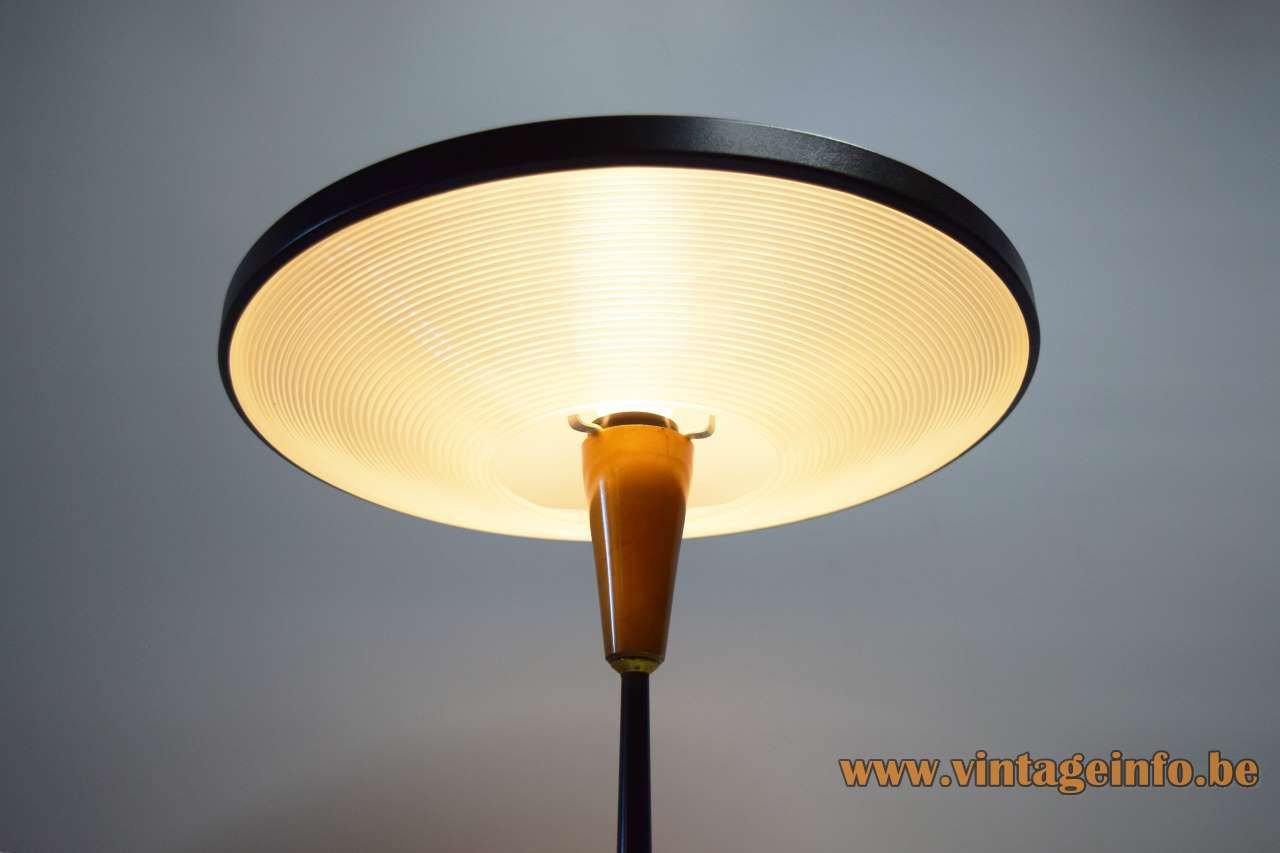 Louis Kalff NX 546 floor lamp 1950s design black base UFO lampshade plastic diffuser 1960s Philips