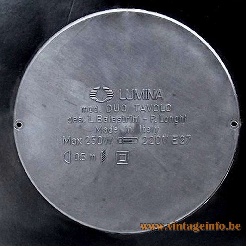 Lumina table lamp Duo design: Luciano Balestrini Paola Longhi metal base opaline diffuser LUMINA Italia 1990s 2000s