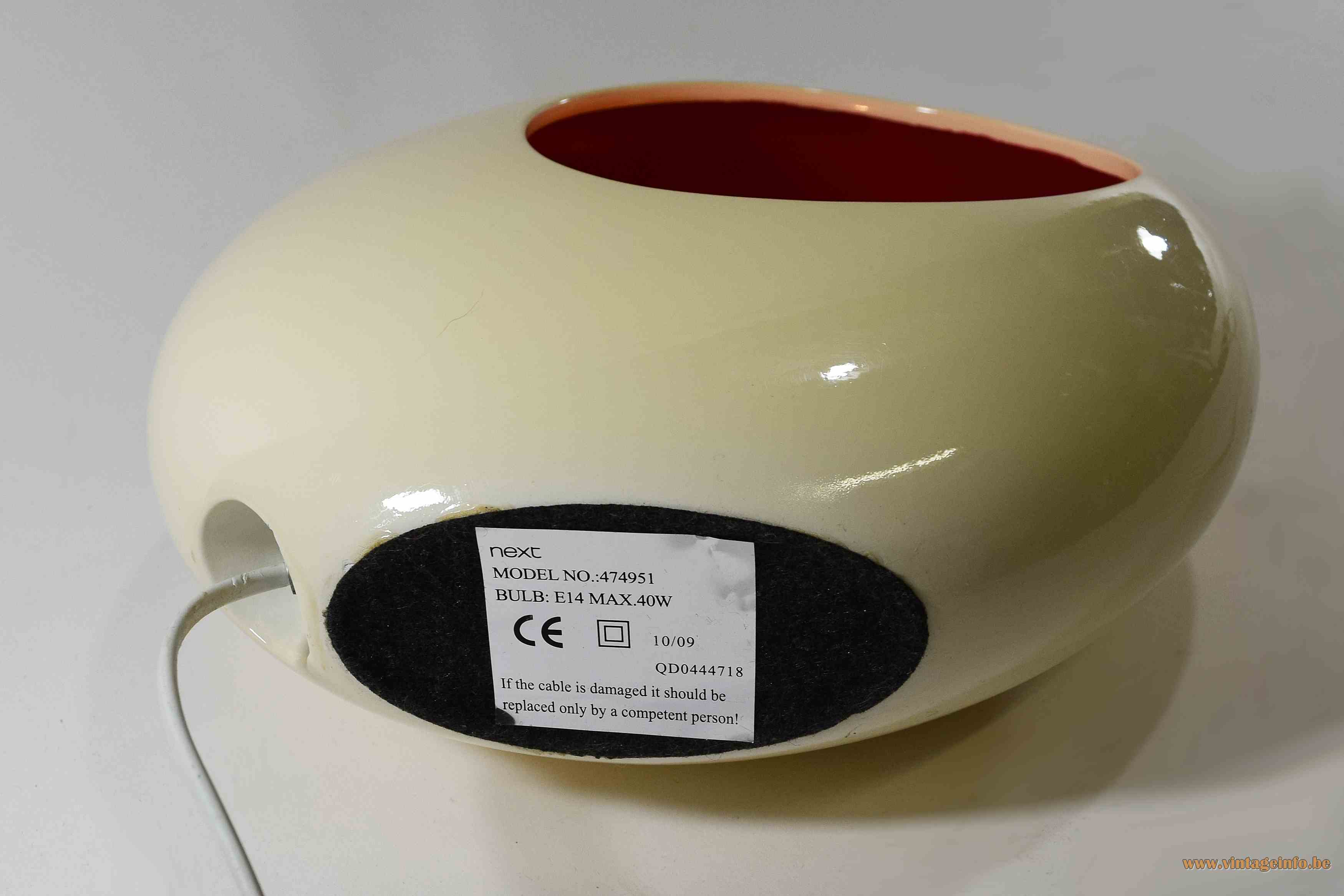 Next ceramic table lamp oval round beige lampshade maroon inside 1990s 2000s United Kingdom label