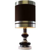1970s chrome black table lamp round base fabric lampshade Massive Belgium E27 socket Mid-Century Modern