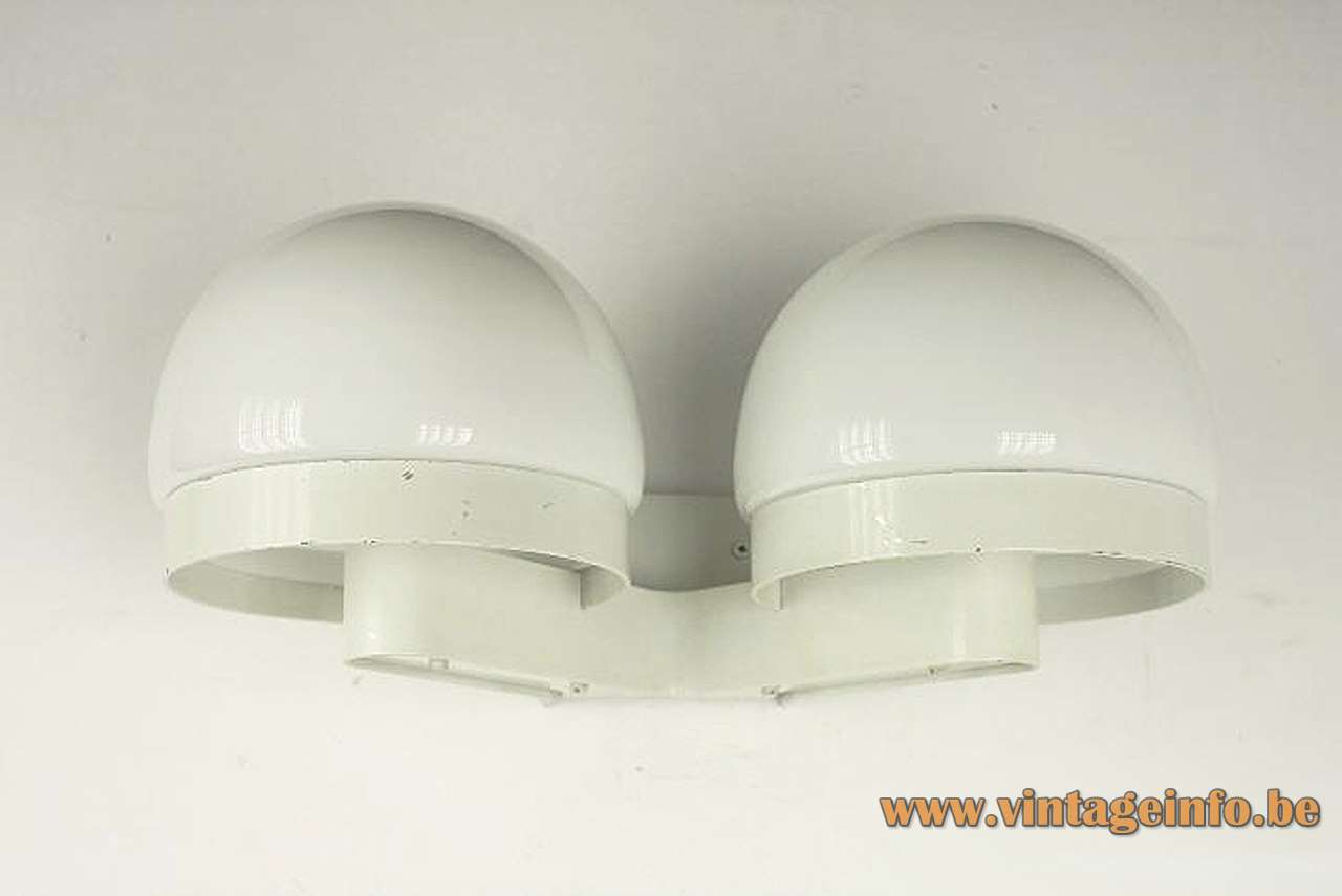 André Ricard Metalarte wall lamp 2 opal glass globes white painted metal base 1960s 1970s Spain