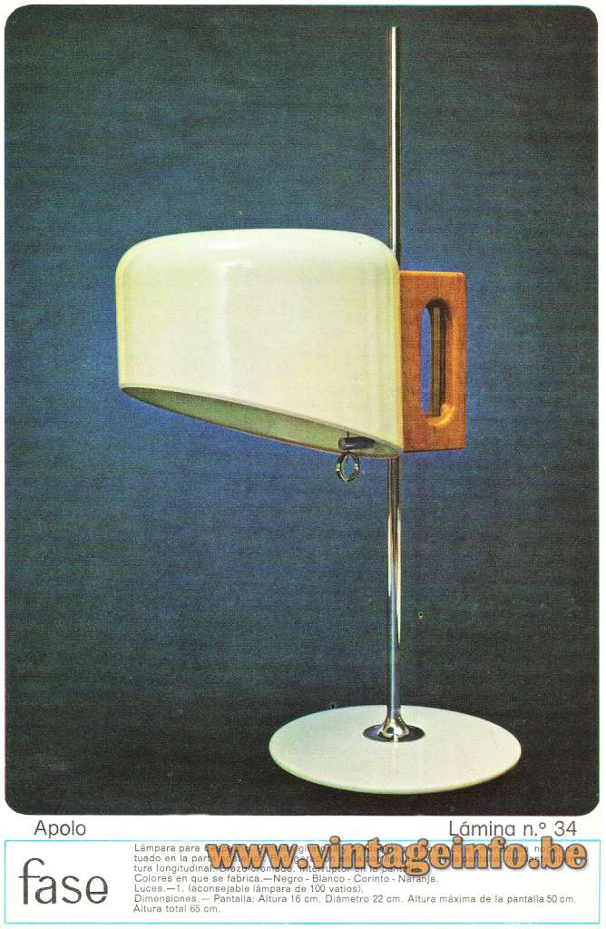 Fase desk lamp Apolo chrome rod round base & lampshade Spain Joe Colombo 1960 1970s MCM Mid-Century Modern