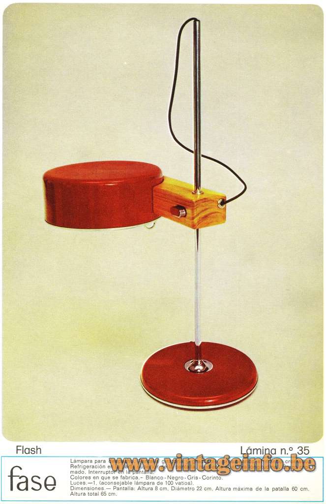 ase desk lamp Flash chrome rod round base & lampshade Spain Joe Colombo 1960 1970s MCM Mid-Century Modern