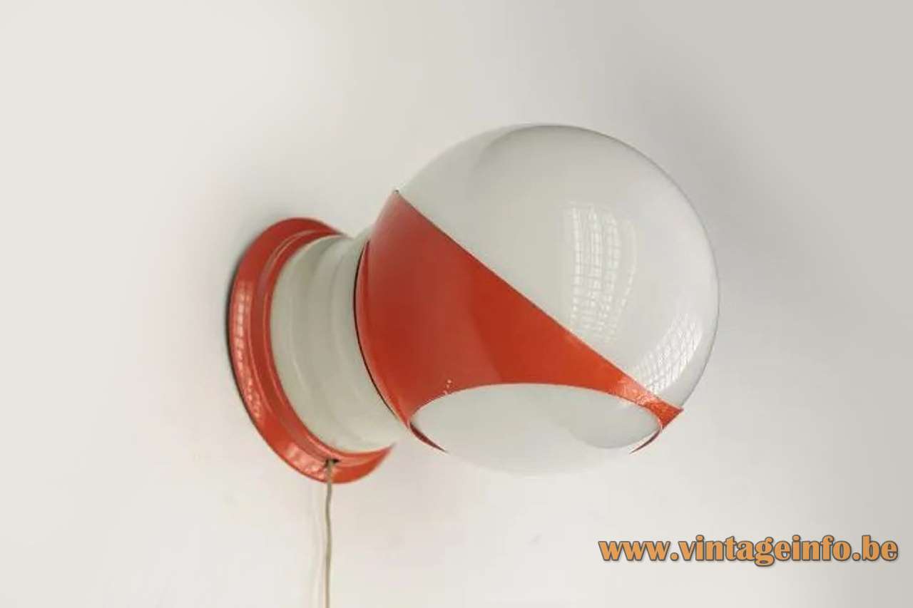 Hala globe wall lamp white plastic acrylic lampshade orange metal 1960 1970s The Netherlands E14 socket