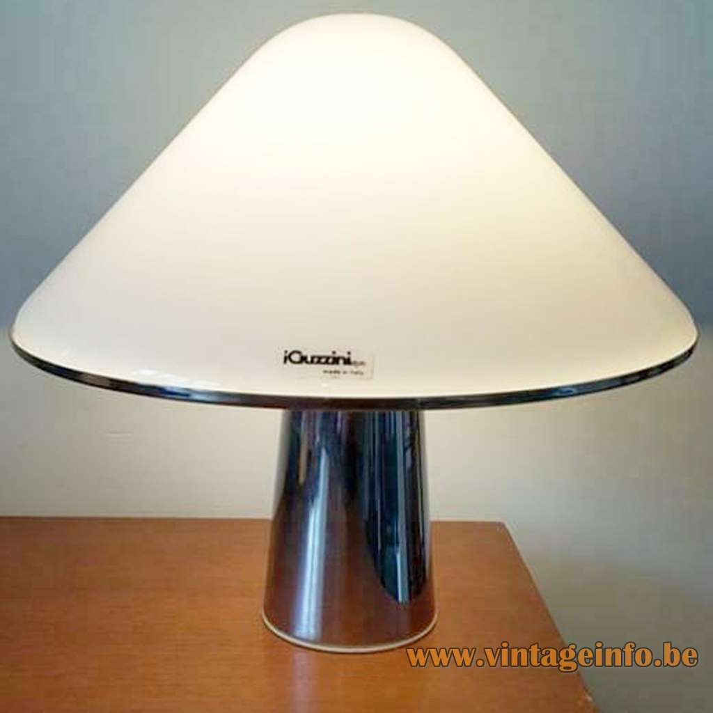 Harvey Guzzini Elpis table lamp round chrome base conical acrylic mushroom lampshade 1960s 1970s iGuzzini Italy