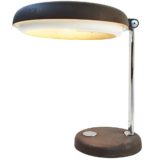 Hillebrand UFO desk lamp design: Heinz Pfaender black base & lampshade chrome slat 1970s Germany E27 sockets