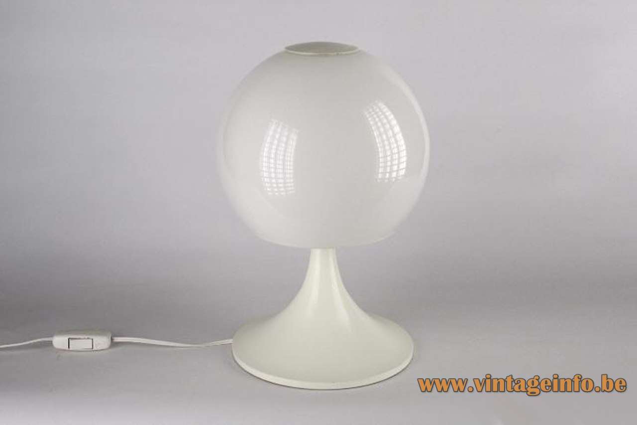 Joan Antoni Blanc globe table lamp white round base opal glass sphere Tramo 1960s 1970s Spain 
