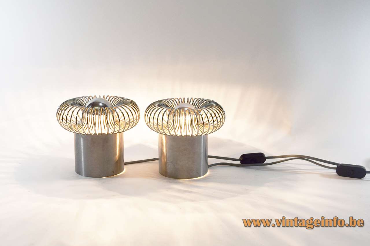 Philippe Rogier Oxar table lamps stainless steel Inox tube & spring design Andréa Lazzari Morosini 1970s Luminox 
