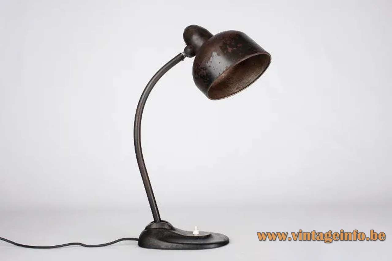 Schröder Escolux desk lamp black metal industrial light curved rod 1930s Bauhaus art deco Germany 