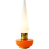 1950s Vistosi bedside table lamp orange Murano glass base brass ring opal candlestick lampshade 1960s Italy