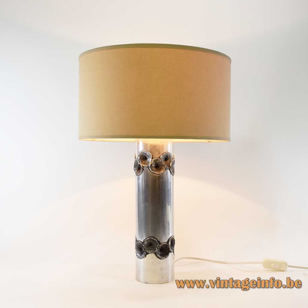 Aluclair aluminium table lamp design: Willy Luyckx burned metal tube brutalist cylinder 1960s 1970s Belgium