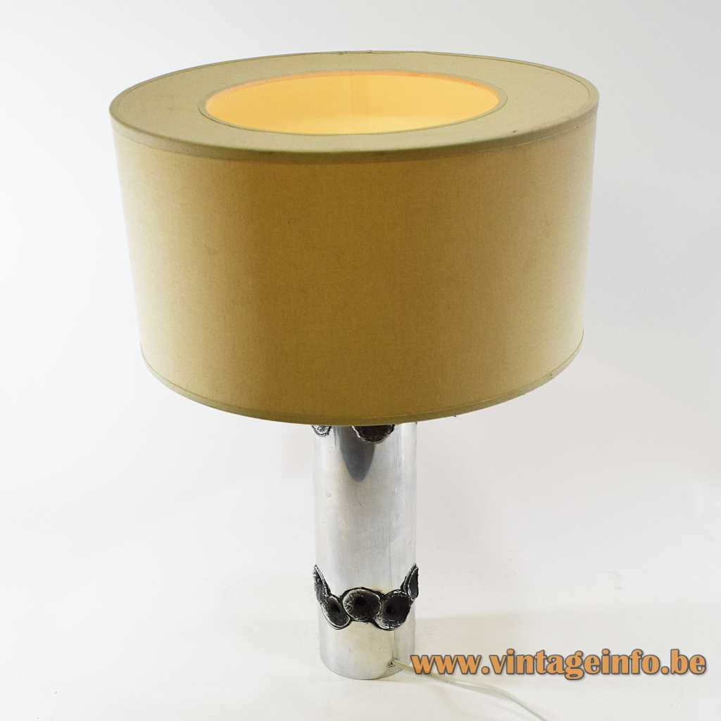 Aluclair aluminium table lamp design: Willy Luyckx burned metal tube brutalist cylinder 1960s 1970s Belgium