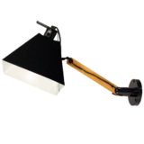 Arquimedes Tramo wall lamp design: Gemma Bernal & Ramón Isern wood rod square conical lampshade 1970s Spain