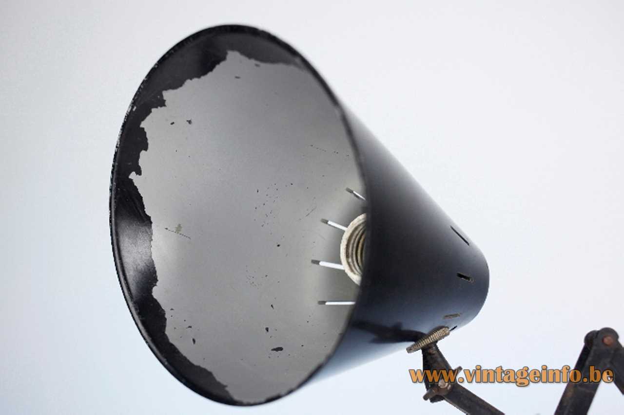 Bometal Barcelona scissor lamp industrial light in black painted metal E27 socket 1940s 1950s Spain