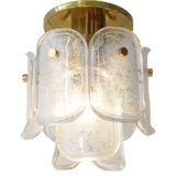 Glashütte Limburg Gußkristall flush mount 9 curved oval bubble glass discs brass tube rods 1970s 1980