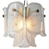 Glashütte Limburg Gußkristall pendant lamp 9 curved oval bubble glass discs brass tube rods 1970s 1980