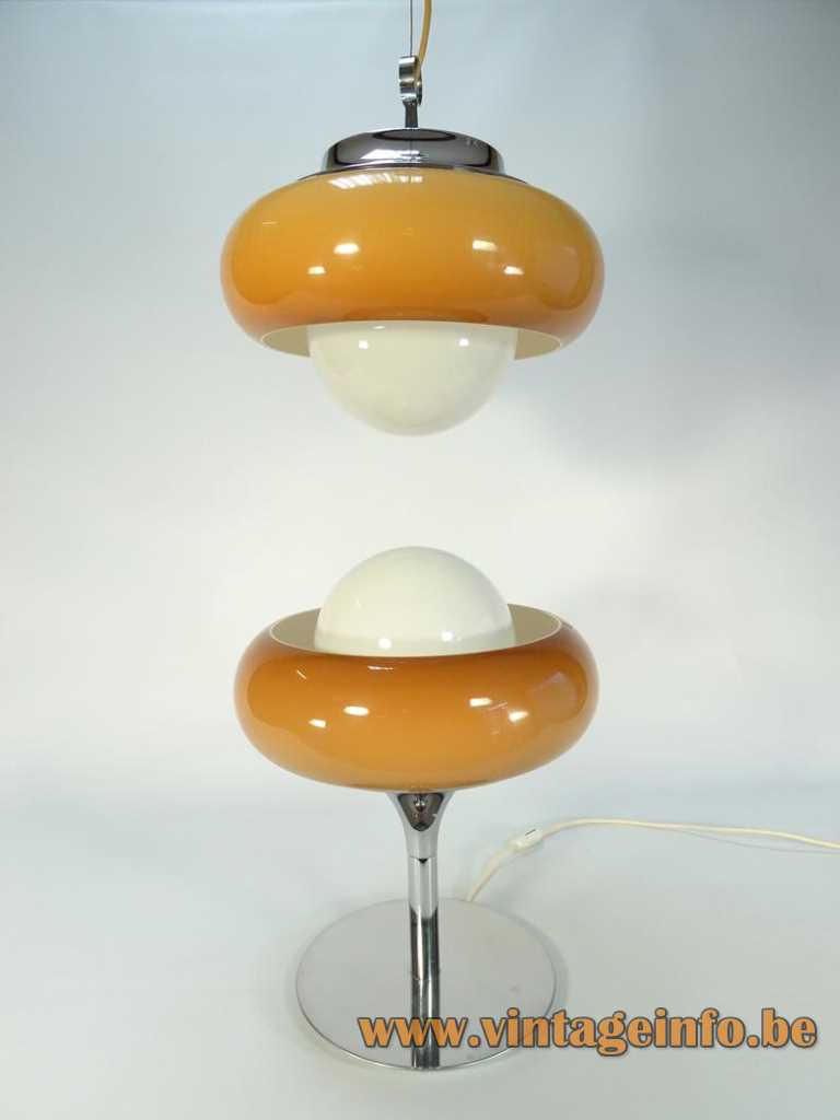 Harvey Guzzini pendant lamp and table lamp 1968 design Harvey Guzzini design team