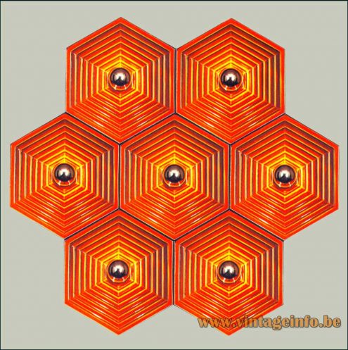 Heinz Neuhaus Orange Hexagon Wall Lamps or Flush Mounts - Design Rolf Krüger