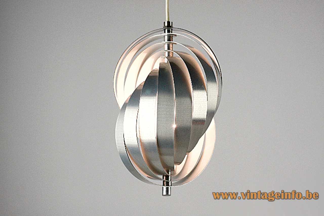 Henri Mathieu Spiral Kinetics pendant lamp adjustable curved aluminium slats white inside 1960s 1970s France
