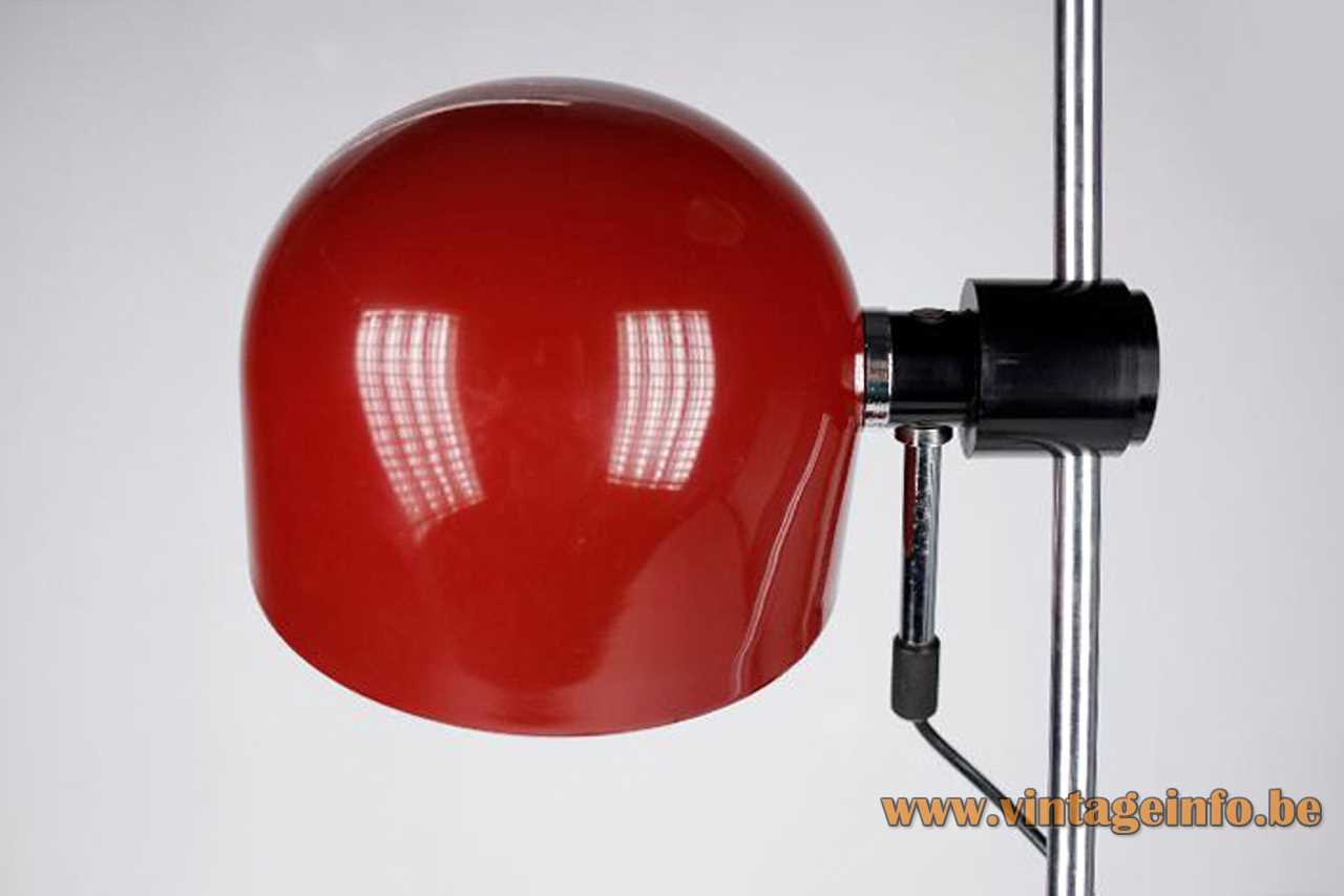 Ignasi Riera Llum floor lamp 1970s design red flat base & lampshade chrome rod black knob Spain 