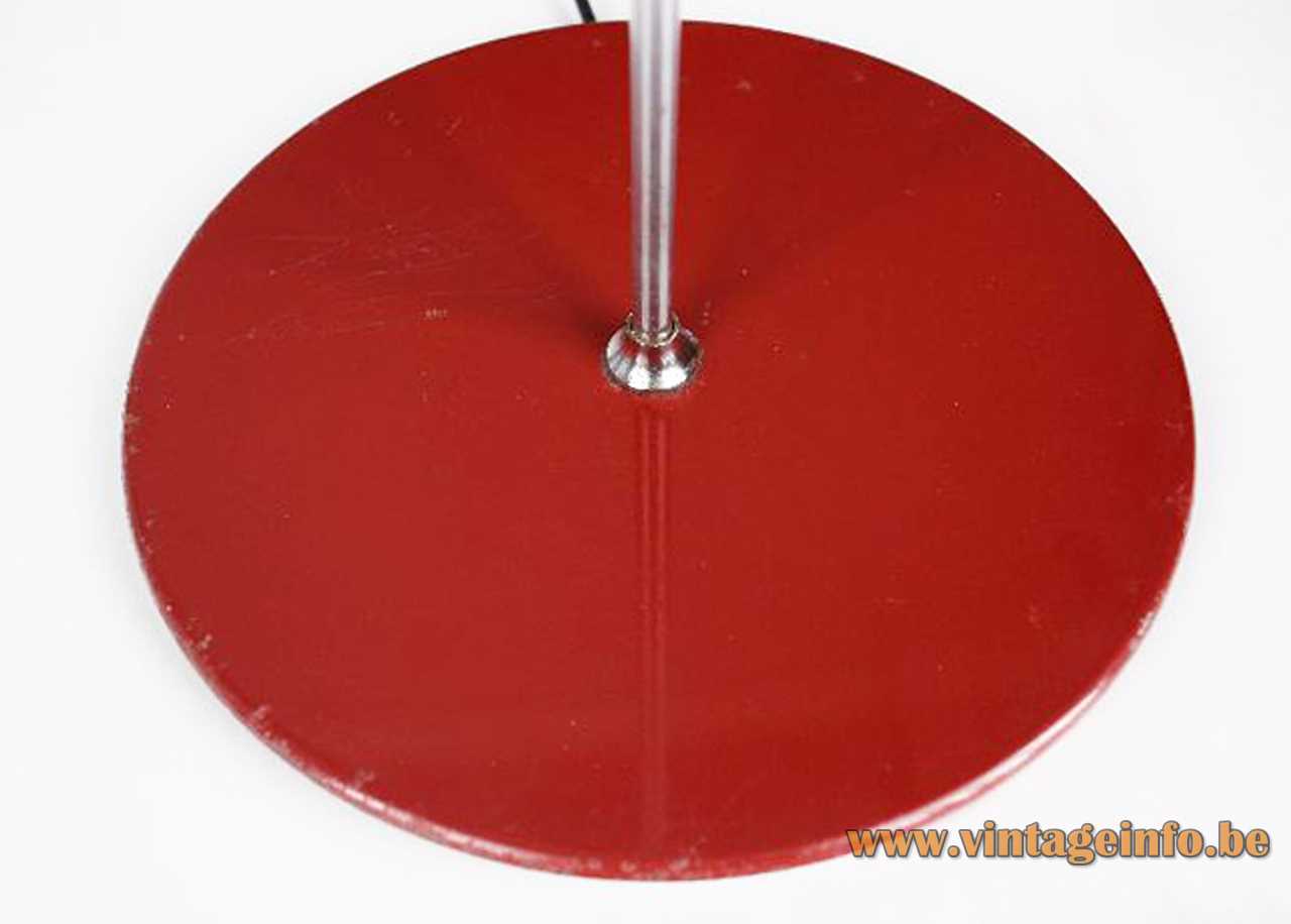 Ignasi Riera Llum floor lamp 1970s design red flat base & lampshade chrome rod black knob Spain 