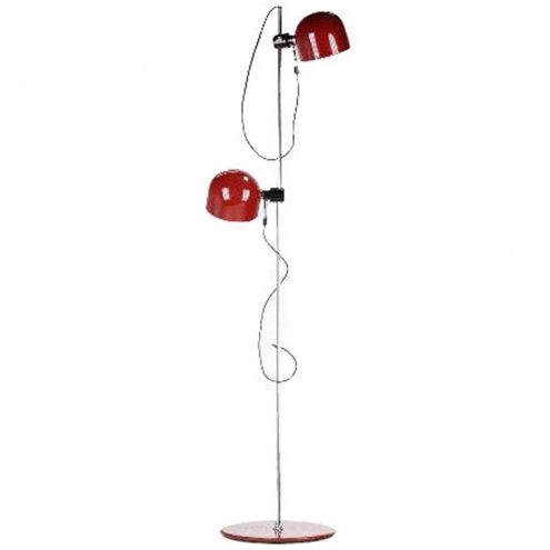 Ignasi Riera Llum floor lamp 1970s design red flat base & lampshade chrome rod black knob Spain