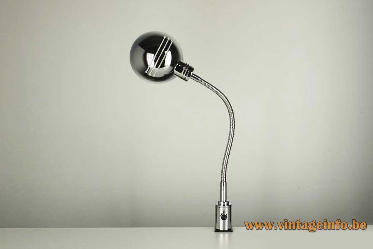 Josep Magem 1970s chrome clamp lamp elongated slots lampshade gooseneck & dimmer Magem design Madom Spain 