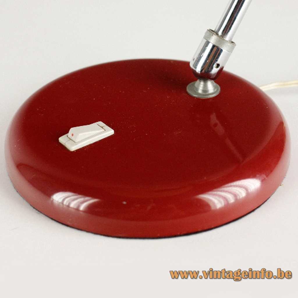 Lupela desk lamp Cisne red round base built-in white rectangular switch 1970s 1980s Spain