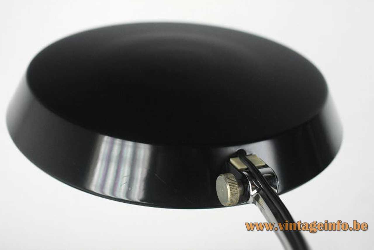 Ma-Of Spain desk lamp black round base & lampshade curved chrome rod 1970s 1980s Maof 2 sockets