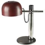 Metalarte maroon desk lamp flat round black base 2 chrome rods half round lampshade 1970s Spain