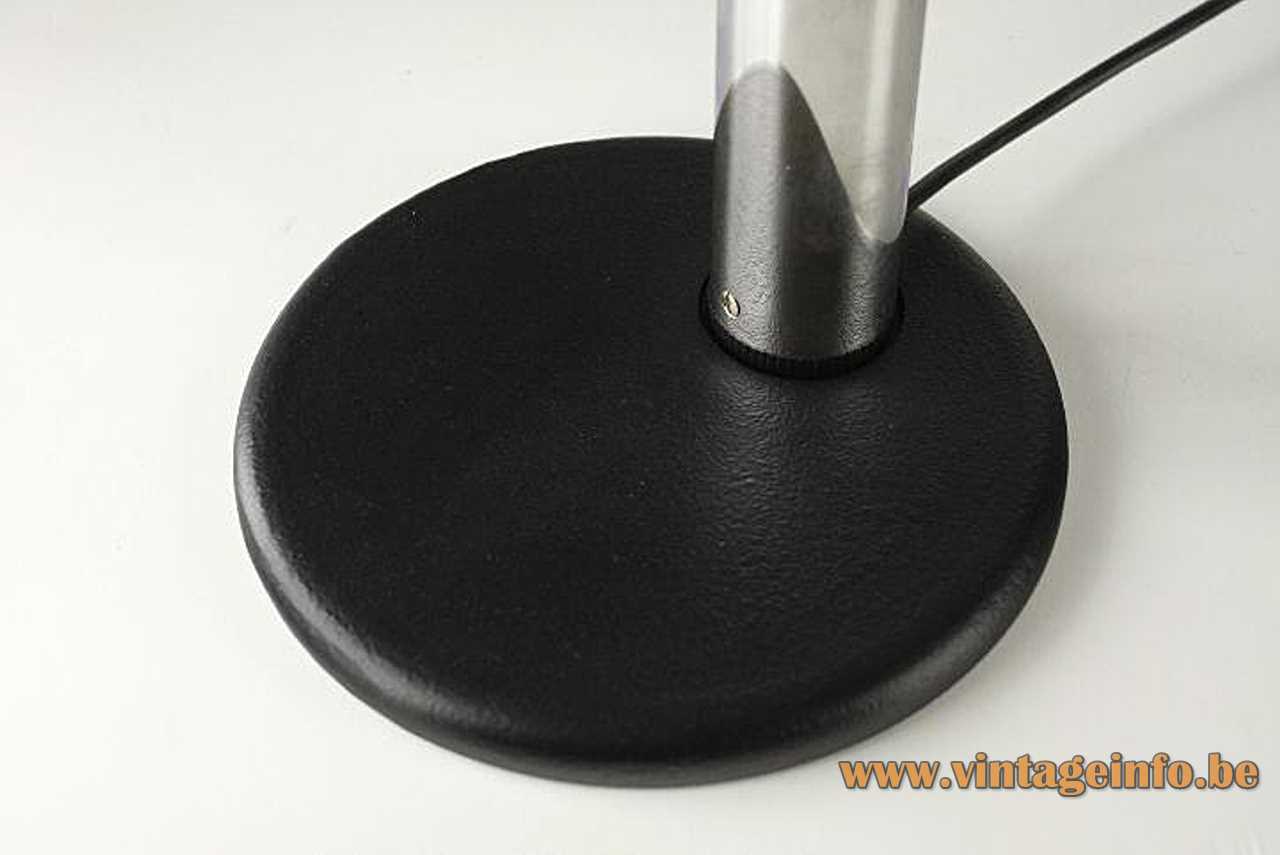 Metalarte maroon desk lamp flat round black base 2 chrome rods half round lampshade 1970s Spain