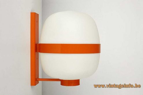 Tramo wall lamp Wally design: Miguel Milá white opal oval globe orange metal 1960s Spain MCM Mid-Century Modern