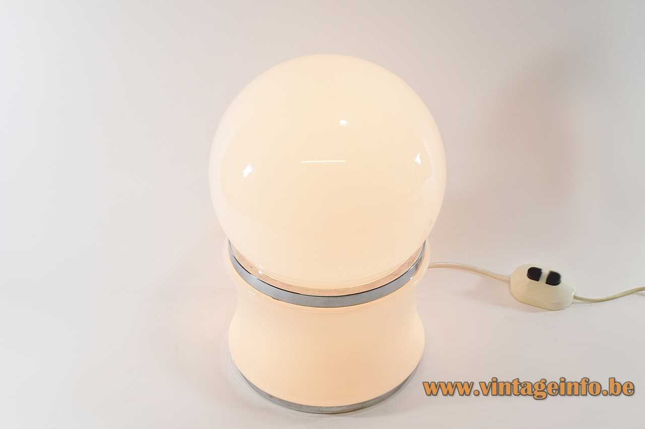 Opal globe table lamp chrome base & ring glass sphere double switch 3 sockets 1960s 1970s Italy