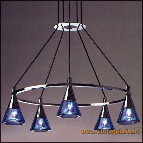 Paul Neuhaus chandelier in concical blue glass and chrome 1980s design: Rolf Krüger